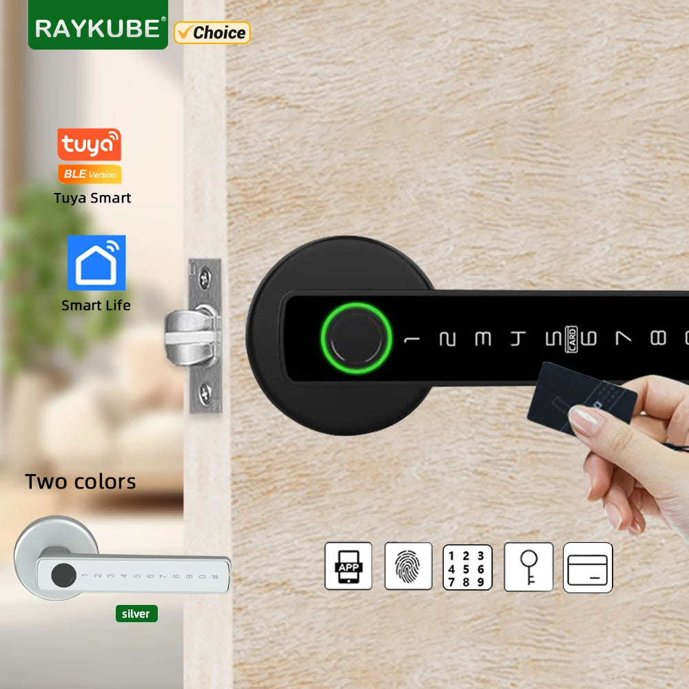 RAYKUBE M5 Tuya BLE Smart Fingerprint Door Lock Digital Electronic Lock with Password/Key/IC Card/ Smartlife/ Tuya APP Unlock