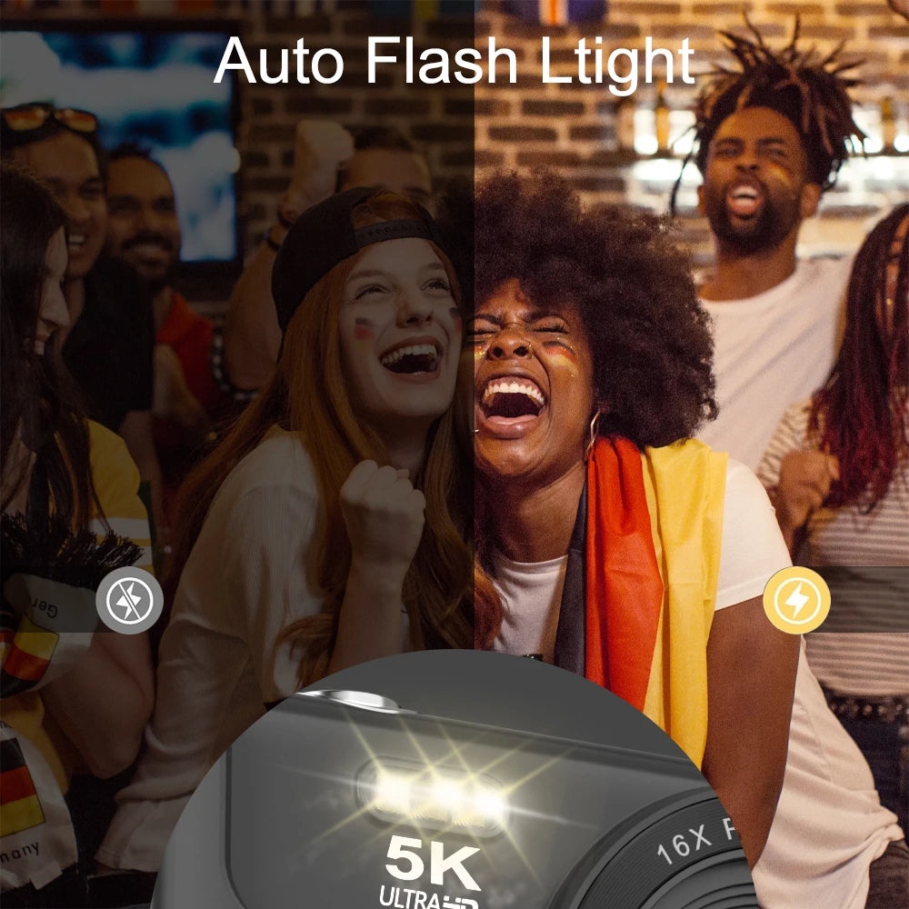 Ourlife Compact Digital Camera 5K 72MP 2.8'' Screen LCD Screen 16X Digital Zoom Vintage Photography Vlog Video Recorder YouTube