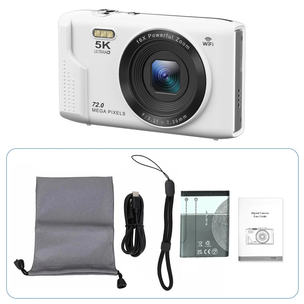 Ourlife Compact Digital Camera 5K 72MP 2.8'' Screen LCD Screen 16X Digital Zoom Vintage Photography Vlog Video Recorder YouTube