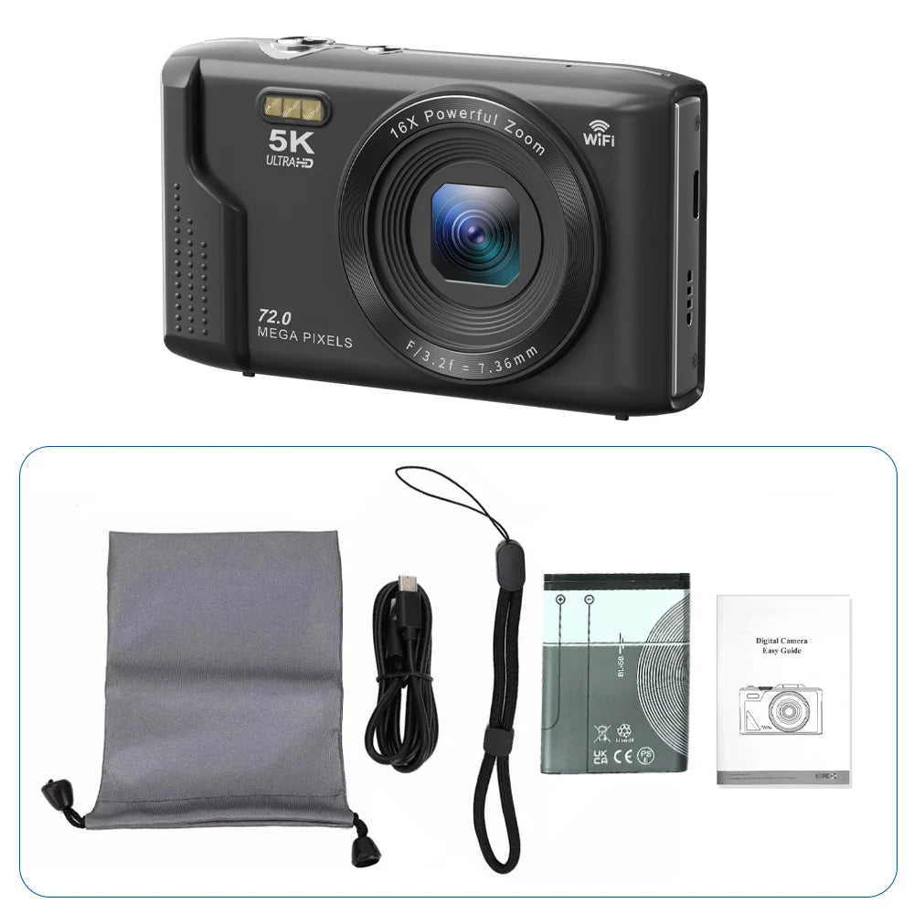 Ourlife Compact Digital Camera 5K 72MP 2.8'' Screen LCD Screen 16X Digital Zoom Vintage Photography Vlog Video Recorder YouTube